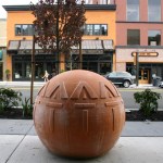 Six large, colorful orbs created by local artist Elizabeth Conner were installed this week along an eight-block stretch of Pacific Avenue in downtown Tacoma. (PHOTO BY TODD MATTHEWS)