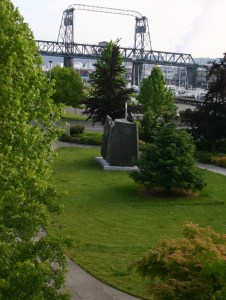 Tom Morandi's Sun King sculpture was installed in a public park this week near Tacoma's Thea Foss Waterway. (PHOTO BY TODD MATTHEWS)