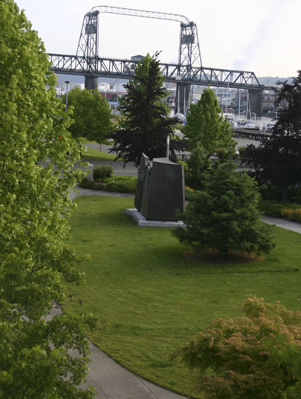 Tom Morandi's Sun King sculpture was installed in a public park this week near Tacoma's Thea Foss Waterway. (PHOTO BY TODD MATTHEWS)