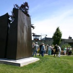 Art supporters gathered Wednesday in downtown Tacoma to celebrate the installation of Tom Morandi's Sun King sculpture in a public park near Thea Foss Waterway. (PHOTO BY TODD MATTHEWS)