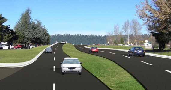 State Route 167 / Puyallup River Bridge: A roadway view of the new roadway and bridge. (IMAGE COURTESY WSDOT)