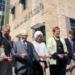 FROM LEFT TO RIGHT: U.S. Congressman Derek Kilmer, Forma Construction Senior Project Manager Mike Rogers, H.C. "Joe" Harned, NBBJ Architects Principal Liz Jacks, Tacoma Community College President Dr. Pamela Transue, Senior Health Policy Advisor to Governor Jay Inslee Dr. Bob Crittenden, and U.S. Representative Laurie Jinkins cut a ceremonial ribbon Thursday to celebrate the grand opening of the H.C. "Joe" Harned Center for Health Careers. (PHOTO BY TODD MATTHEWS)