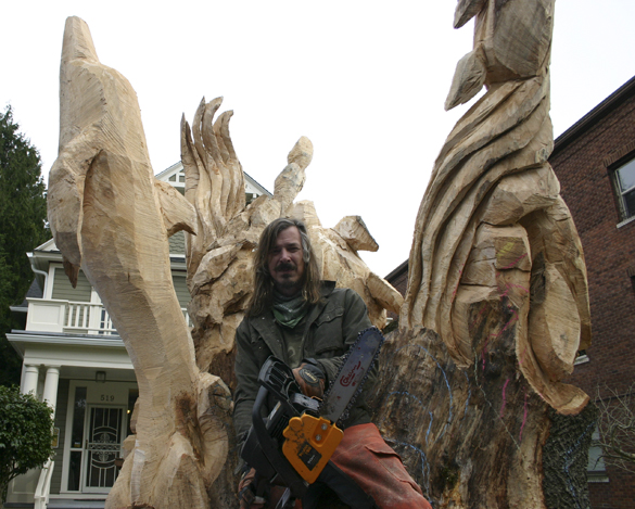 "I'm a chainsaw gypsy," says chainsaw sculptor Bruce 'Thor' Thorsteinson. "Who knew you could tour the world with a chainsaw?" (PHOTO BY TODD MATTHEWS)