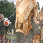 Chainsaw sculptor Bruce 'Thor' Thorsteinson is turning a dead maple tree in Tacoma into a work of art. (PHOTO BY TODD MATTHEWS)