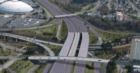 Washington State Department of Transportation (WSDOT) officials report two bridges — Pacific Avenue (foreground) and McKinley Way (background) — conflict with future plans to widen Interstate 5 through Tacoma in order to create high occupancy vehicle (HOV) lanes. Both bridges will be demolished and rebuilt in phases beginning in April. The project is expected to be completed in 2017. (IMAGE COURTESY WSDOT)