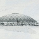 An early rendering of the Tacoma Dome shows the diamond-shaped rooftop design. (COURTESY PHOTO)