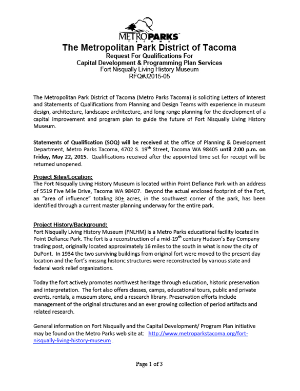 Fort Nisqually: Metro Parks Tacoma seeks contractor to develop museum's long-range plan