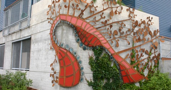 Sea Branches & Pearls by Diane Hansen and Jennifer Weddermann is one of two new art installations at Tacoma Housing Authority's Bay Terrace affordable housing community in the Hilltop neighborhood. (PHOTO BY TODD MATTHEWS)