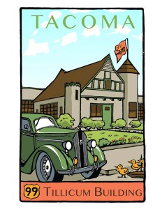 Tacoma's Tillicum Building created by artist Yoshiko Yamamoto for Historic Tacoma's Postcard Project. (IMAGE COURTESY HISTORIC TACOMA)