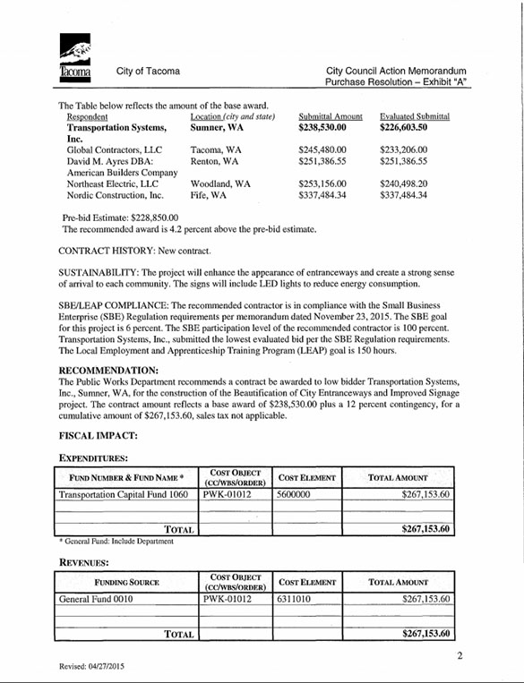 Welcome To Tacoma: City could soon install entrance gateway signs