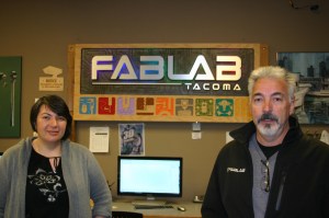 Snow Winters, left, and co-founder Steve Tibbits at FabLab Tacoma's facility on Market Street.  Credit: David Guest / TDI