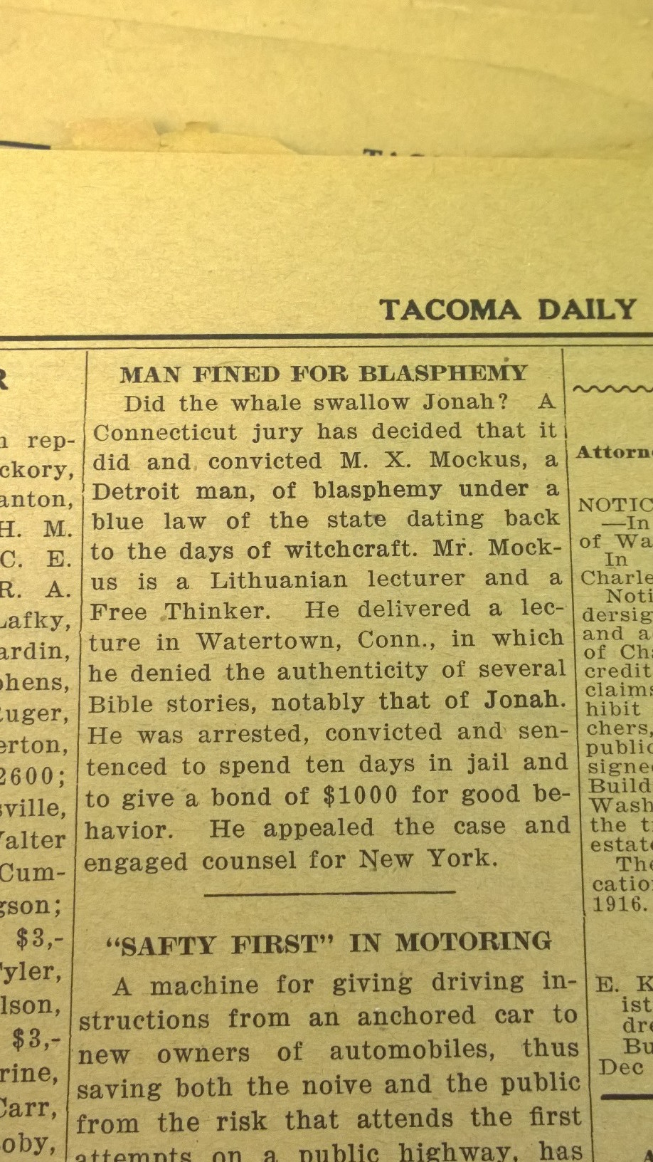 An Index article from January 10, 1917Photo by Morf Morford