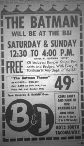 archive from the Tacoma Public Library's Northwest Room.Photo by Morf MorfordPhoto: a B & I advertisement for Batman's visit