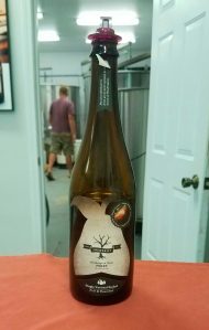 A bottle of perry bottled in the Wenatchee area.  Most Pacific NW perry makers produce the beverage with their own pears, at their own cideries.   Photo courtesy Washington State University