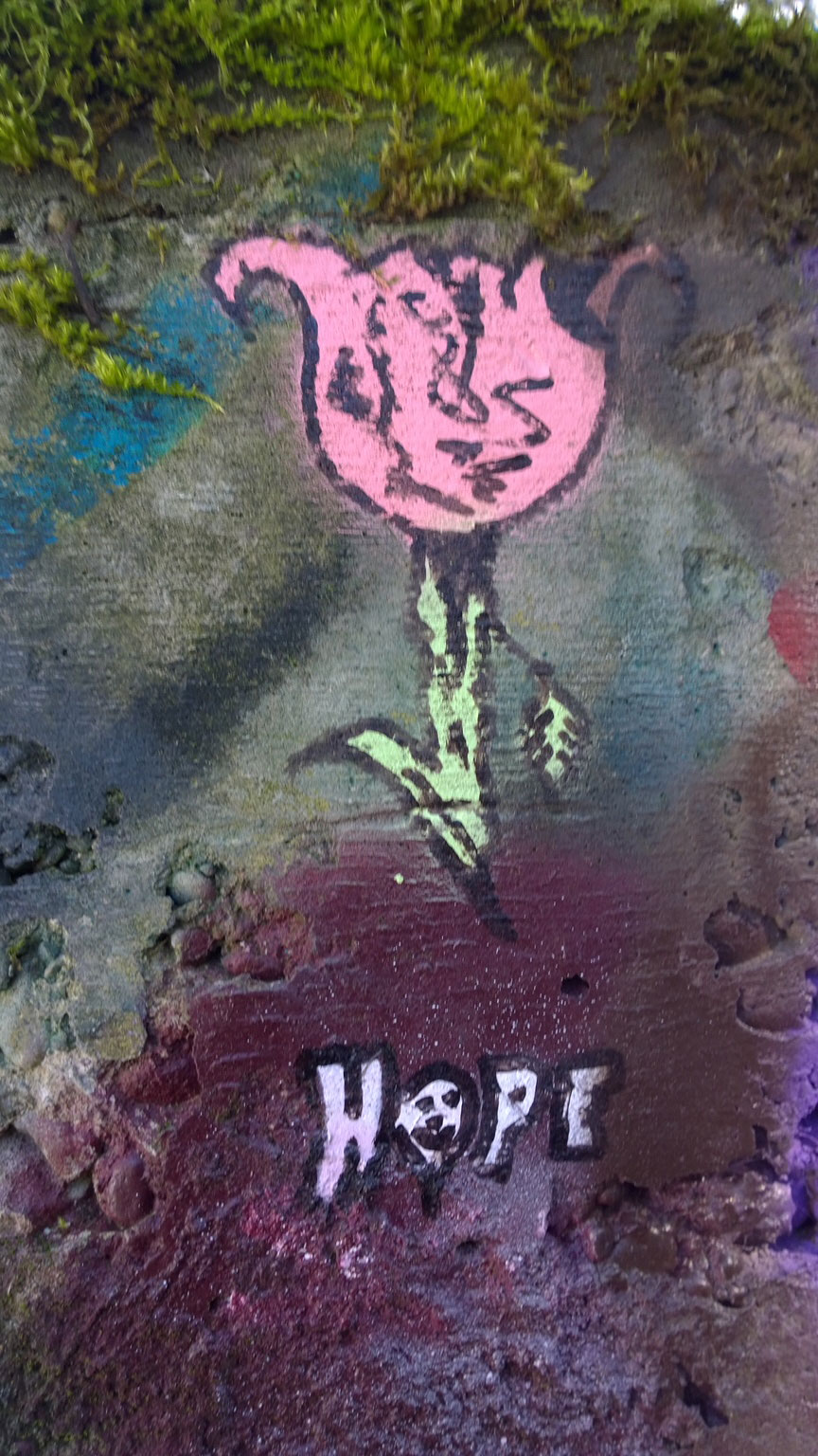 Sometimes the way out of a difficult situation is the most unexpected way. This Tacoma alley graffiti captures the frailty of the journey out of addiction. Photo: Morf Morford