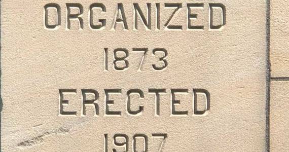 This is the cornerstone of one of Tacomas historic churches near Wright Park. Does a 34 year gap mean anything? Why should it? (Photo by Morf Morford)