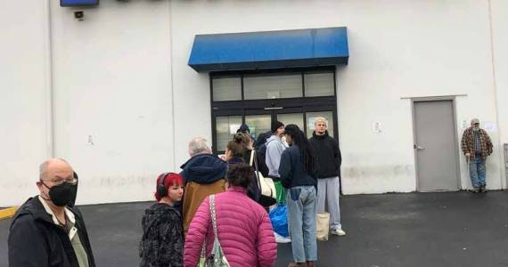 This is the line at opening time (9 am) at Tacomas Goodwill Outlet. They are open 7 days a week. (Photo by Morf Morford)