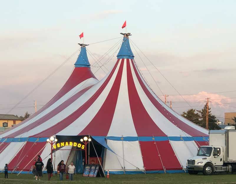 With its massive Italian-made tent, the Venardos Circus is hard to miss. And yes, that is Mt. Rainier in the background. (Photo by Morf Morford)