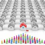 Housing Shortage Supply Demand Crisis Home Inventory 3d Concept Illustration, people in queue to purchase home