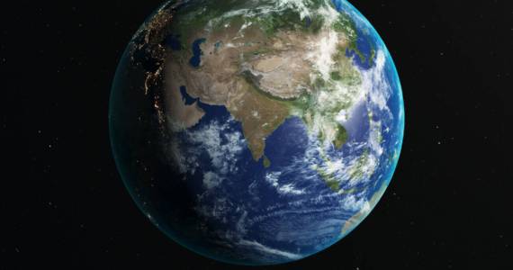 Satellite view of Earth with Zoom in on India from space

The Earth maps used in the image are from following website
https://www.solarsystemscope.com/textures/
