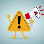 Important announcement, attention or warning information, breaking news or urgent message communication, alert and beware concept, warning sign announce on megaphone with attention exclamation sign