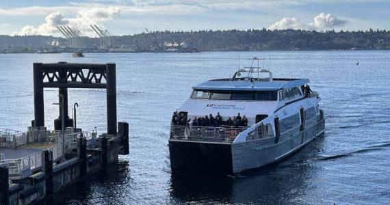 Photo courtesy of Tom Banse
Some Vashon Island ferry commuters are making their workweek roundtrips to downtown Seattle via the King County Water Taxi until Washington State Ferries restores full service.