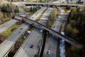Photo courtesy of King County Parks
An aerial view of the old rail bridge that King County Parks will retrofit for use as a trail, using money from the federal RAISE grant program.
