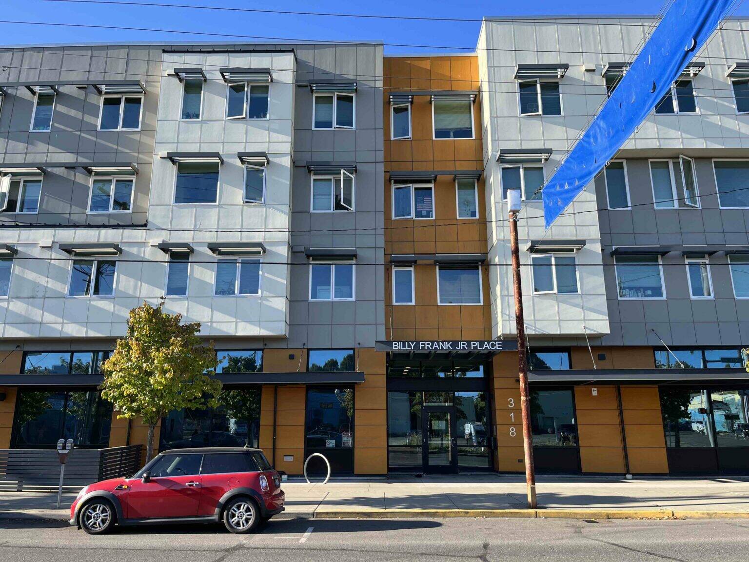 Bill Lucia/Washington State Standard
Billy Frank Jr. Place in Olympia is one of the properties in Washington where housing is available with subsidies from the U.S. Department of Housing and Urban Developments Section 811 program, which helps people with disabilities afford rental housing. The property serves homeless veterans, homeless young adults, and disabled people.