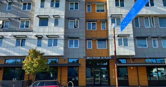 Bill Lucia/Washington State Standard
Billy Frank Jr. Place in Olympia is one of the properties in Washington where housing is available with subsidies from the U.S. Department of Housing and Urban Developments Section 811 program, which helps people with disabilities afford rental housing. The property serves homeless veterans, homeless young adults, and disabled people.