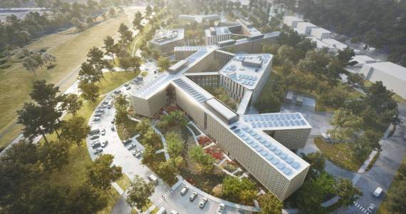 A rendering shows the design of the new Western State Hospital, set to be completed between 2027 and 2029. (Image courtesy of HOK Architecture)