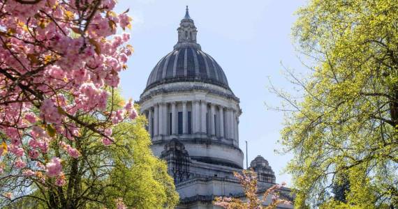 The state Capitol on April 18. (Photo by Jacquelyn Jimenez Romero/Washington State Standard)