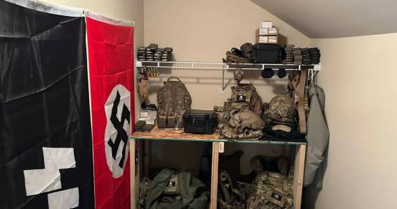 Investigators say they found military equipment and Nazi flags in the home of two Lacey men arrested this week. (Photo courtesy of the Thurston County Sheriffs Office)