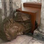 A bust of George Washington lies tipped over on the third floor of the Washington state Capitol building in Olympia, after a vandal broke in and caused damage on Sunday night. (Photo courtesy of Department of Enterprise Services)
