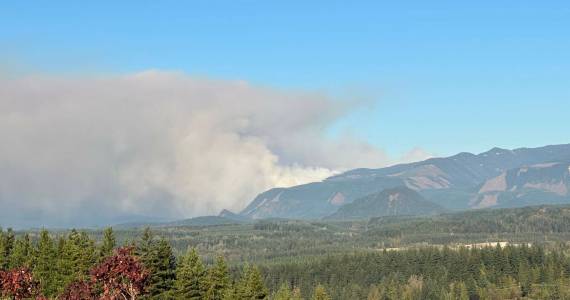 Smoke from the 2022 Loch Katrine Wildfire, burning 13 miles outside North Bend, WA. Photo courtesy of Calder Productions
