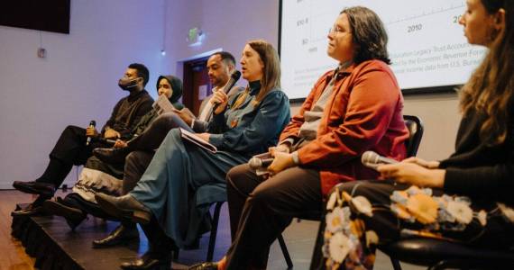 Washington state Sen. Noel Frame, D-Seattle, makes remarks during a Washington State Budget and Policy Center panel discussion on Nov. 12, 2025. Photo courtesy of Washington State Budget and Policy Center