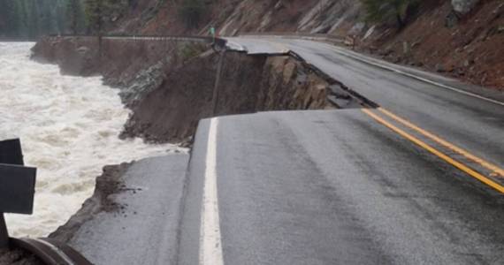 Road damage along U.S. 2 in Tumwater Canyon. Photo courtesy of WSDOT