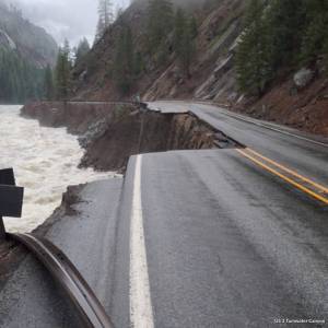 Road damage along U.S. 2 in Tumwater Canyon. Photo courtesy of WSDOT