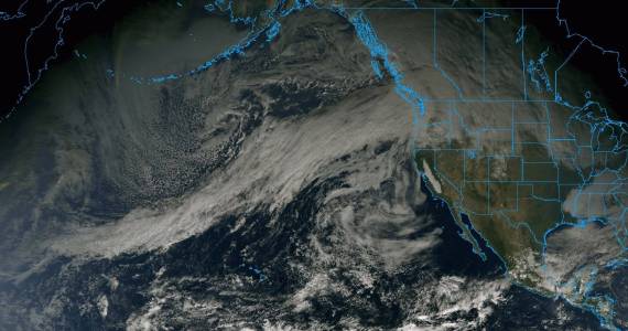 On Dec. 8, 2025, the atmospheric river stretched thousands of miles from Guam to Washington before bringing moist subtropical air to the region for nearly a week. Photo from the National Oceanic and Atmospheric Administrations GOES-18 Satellite