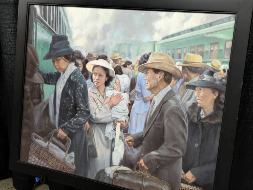 Photos by Bailey Jo Josie/Sound Publishing
Images of the journey to U.S. concentration camps are shown in Chris Hopkins paintings.